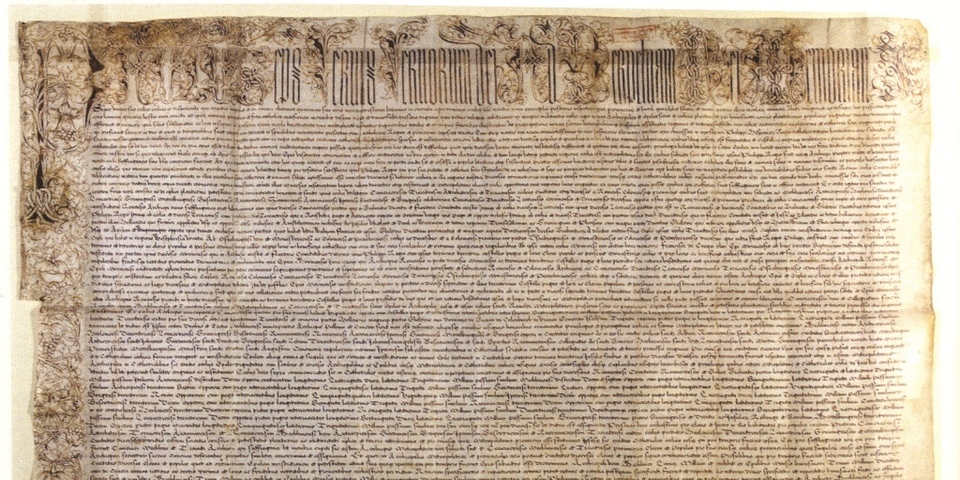 Eerste exemplaar van de pauselijke bul van 11 maart 1561 van het bisdom Antwerpen. Met loden zegel van paus Paulus IV.